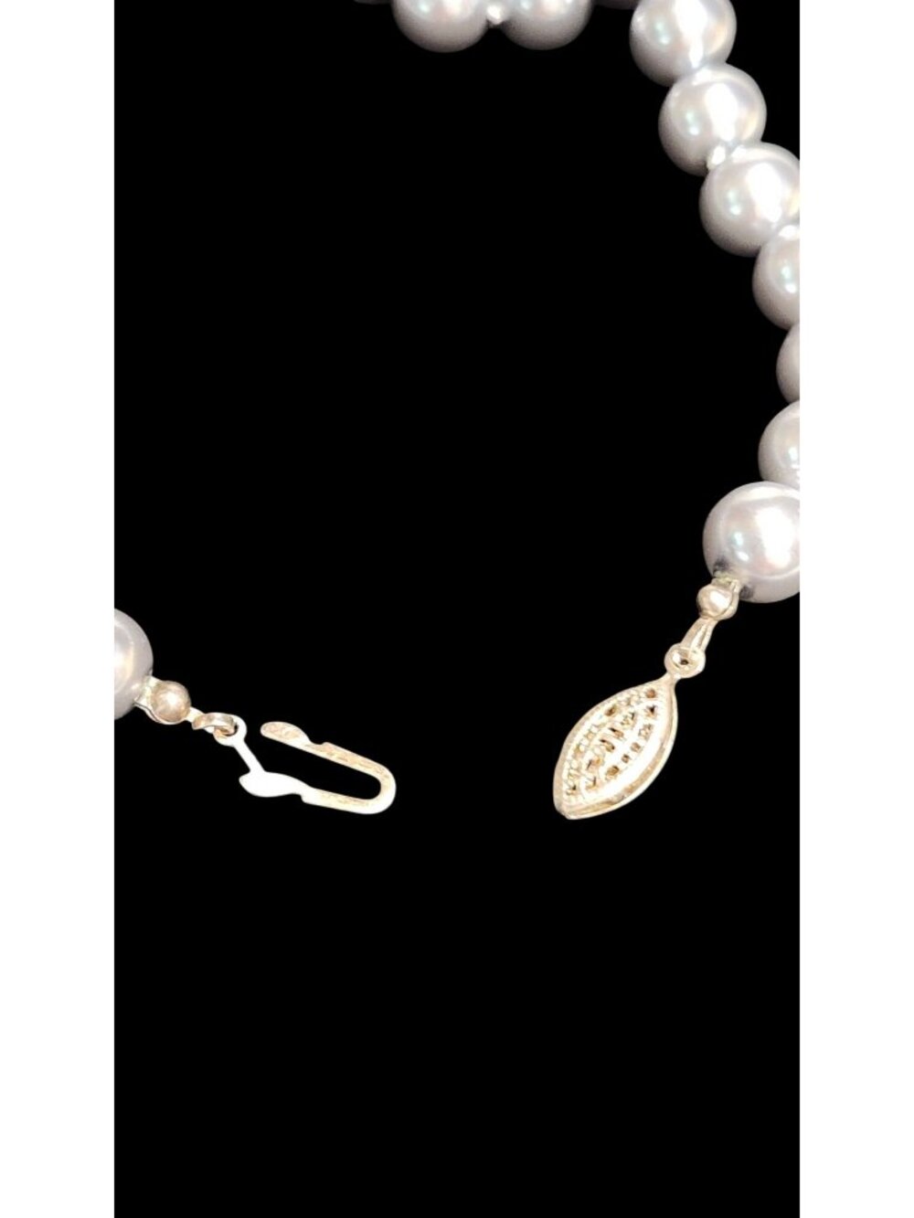 Vintage Gray Glass Faux Pearl Beaded Necklace Double Knotted - Picture 3 of 5
